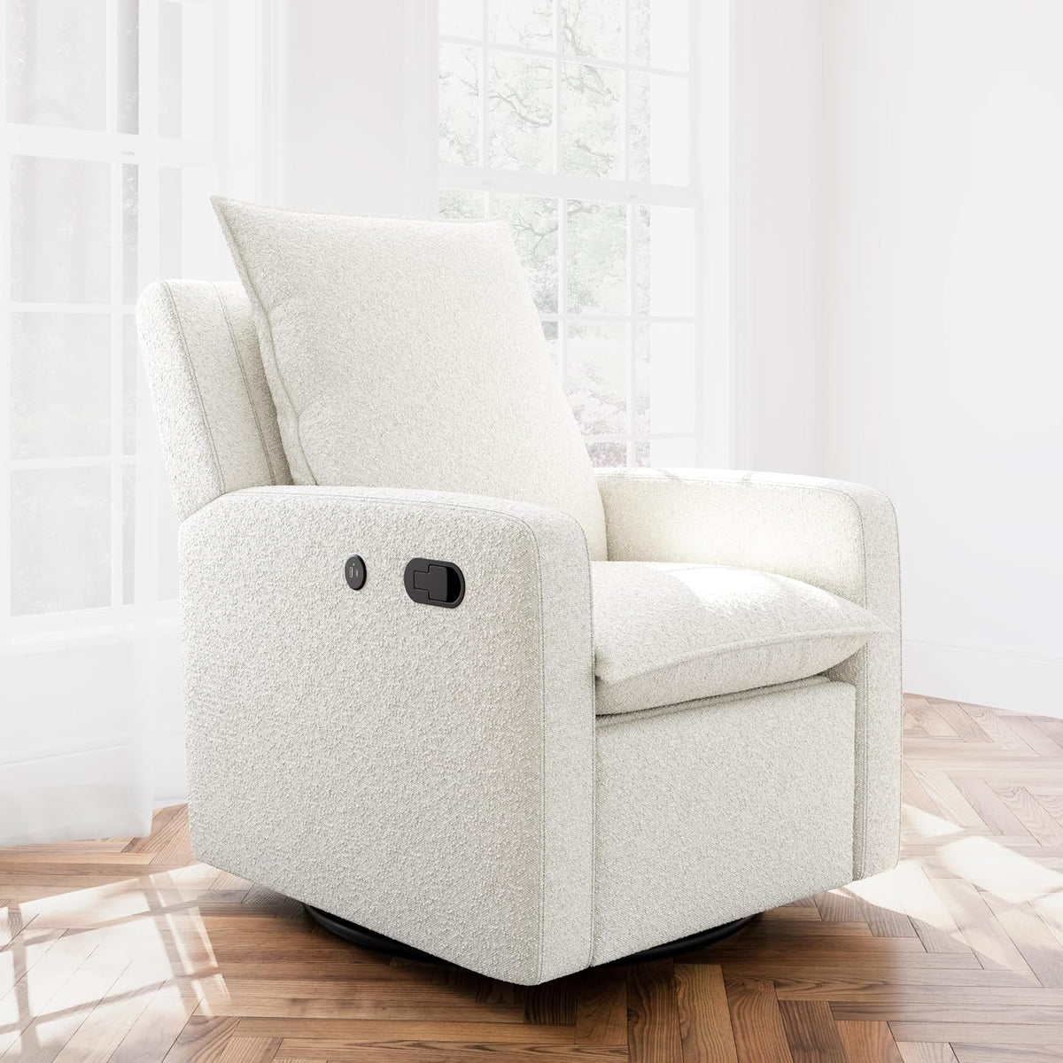 Timeless Recliner Glider with USB Charging Port, Ivory Boucle