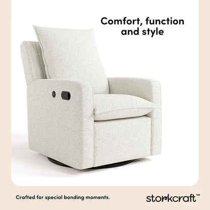 Timeless Recliner Glider with USB Charging Port, Ivory Boucle