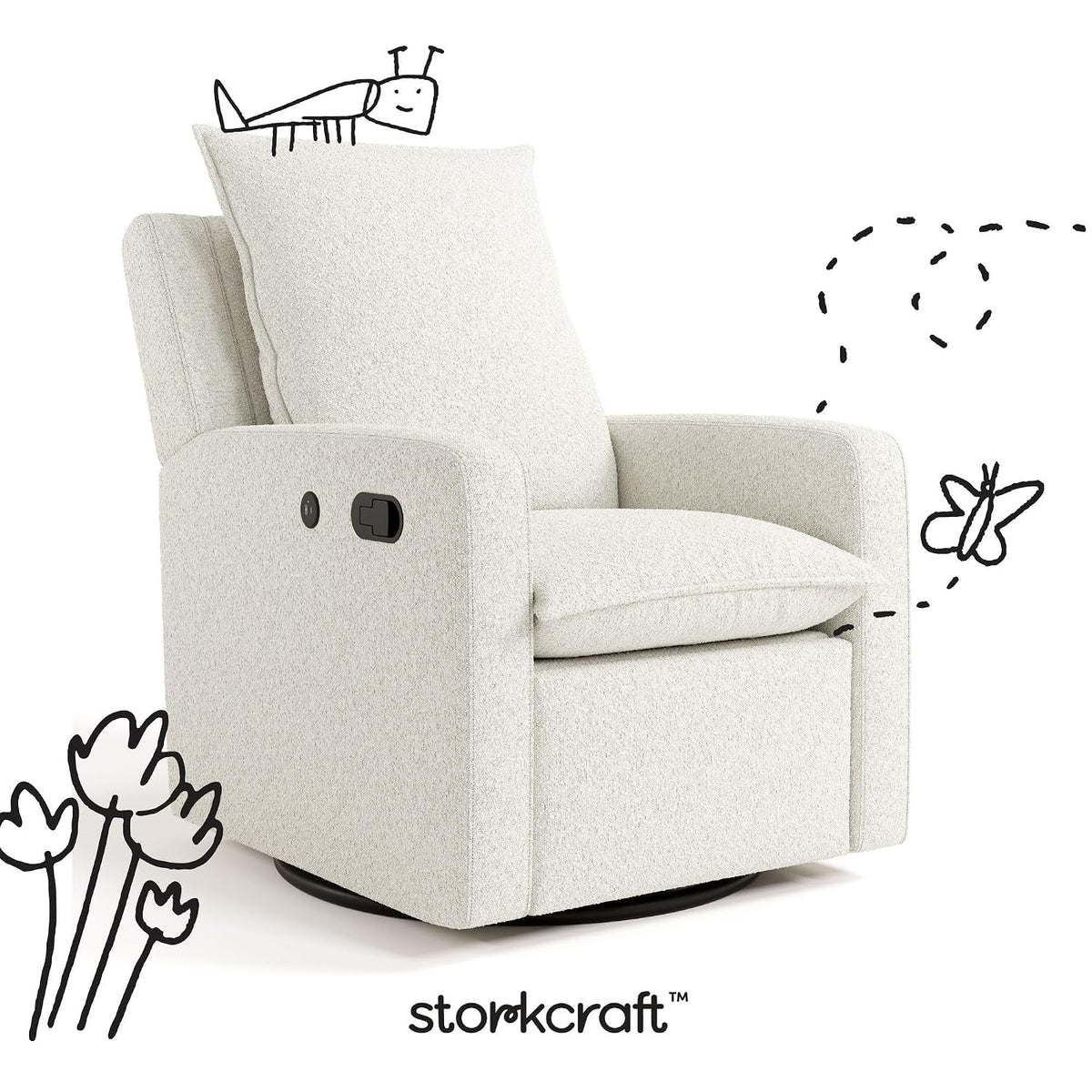 Timeless Recliner Glider with USB Charging Port, Ivory Boucle