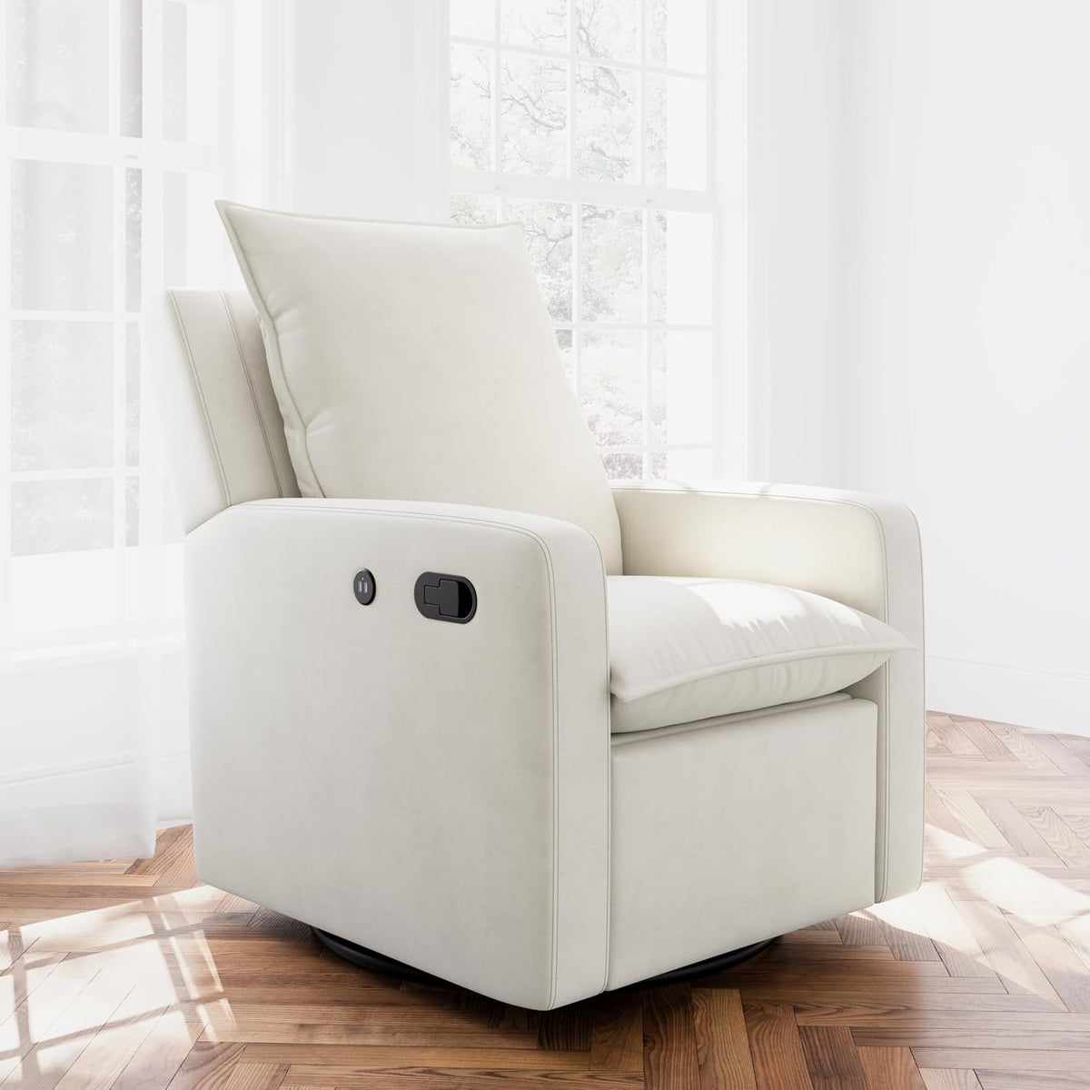 Timeless Recliner Glider with USB Charging Port, Ivory Boucle