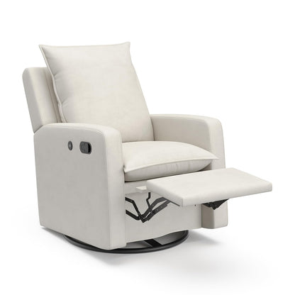 Timeless Recliner Glider with USB Charging Port, Ivory Boucle