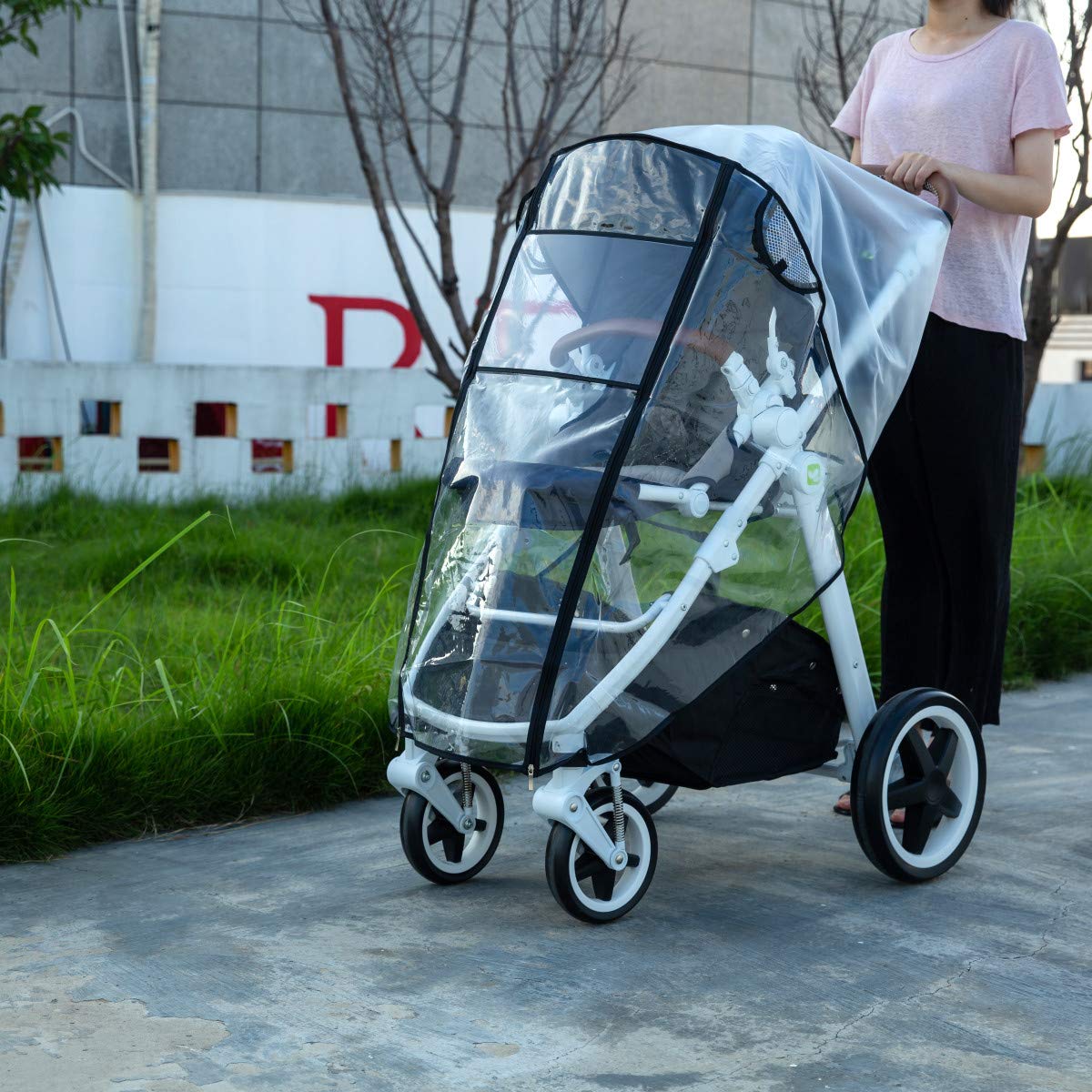 Stroller Rain Cover Universal Size Waterproof Windproof EVA The Weather Shield with Eye Screen(Black)