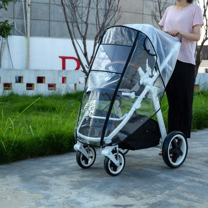 Stroller Rain Cover Universal Size Waterproof Windproof EVA The Weather Shield with Eye Screen(Black)