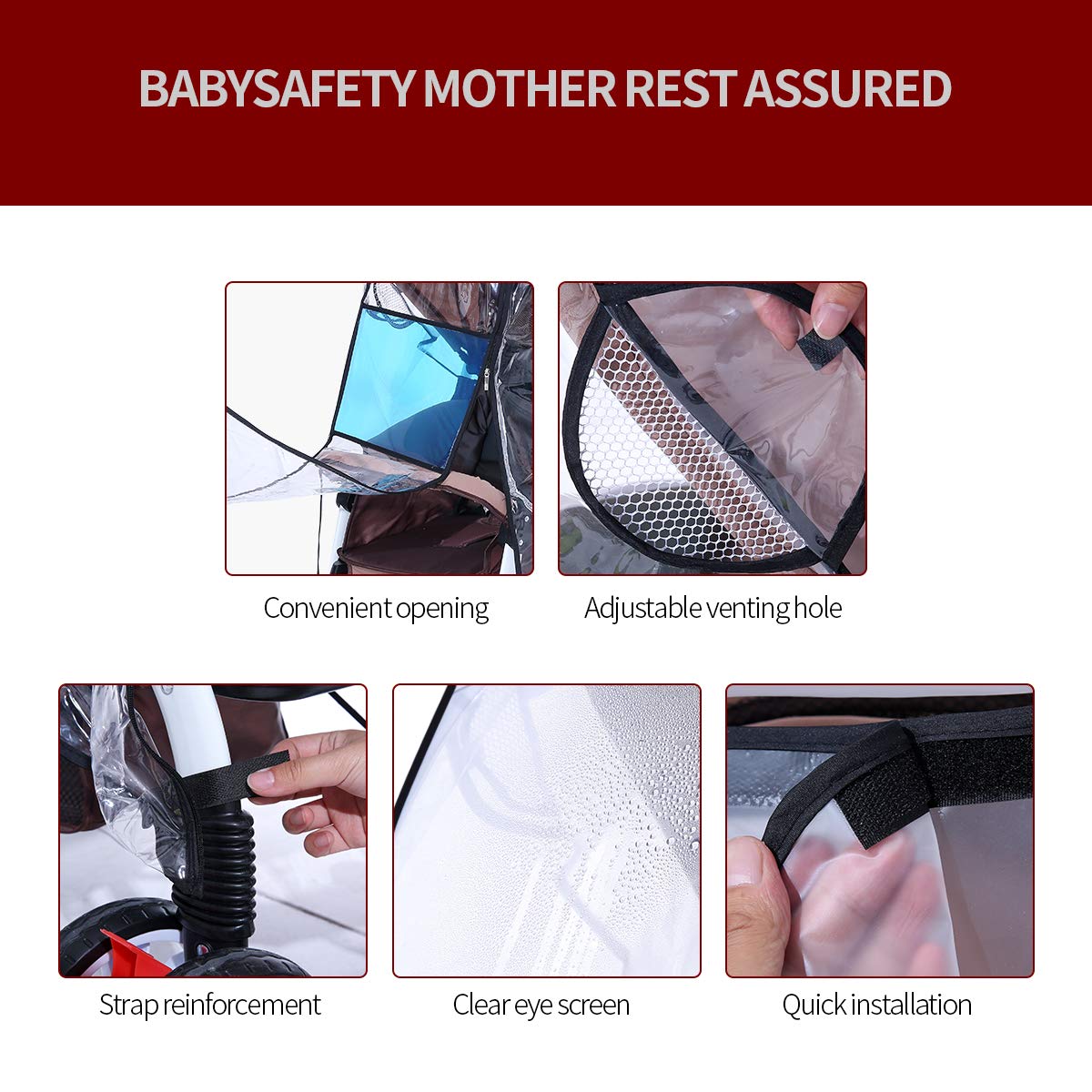 Stroller Rain Cover Universal Size Waterproof Windproof EVA The Weather Shield with Eye Screen(Black)