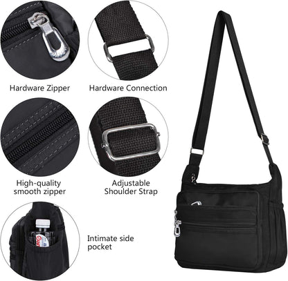 Crossbody Bag for Women Waterproof Shoulder Bag Multi Pockets Nylon Purse