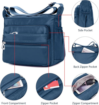 Crossbody Bag for Women Waterproof Shoulder Bag Multi Pockets Nylon Purse