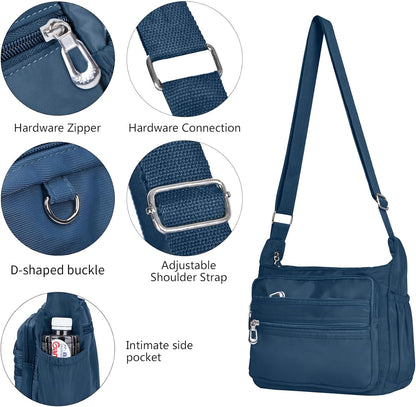 Crossbody Bag for Women Waterproof Shoulder Bag Multi Pockets Nylon Purse