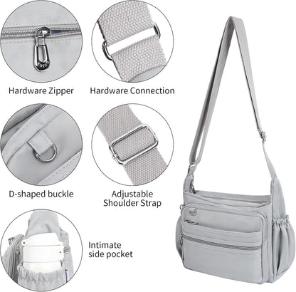 Crossbody Bag for Women Waterproof Shoulder Bag Multi Pockets Nylon Purse