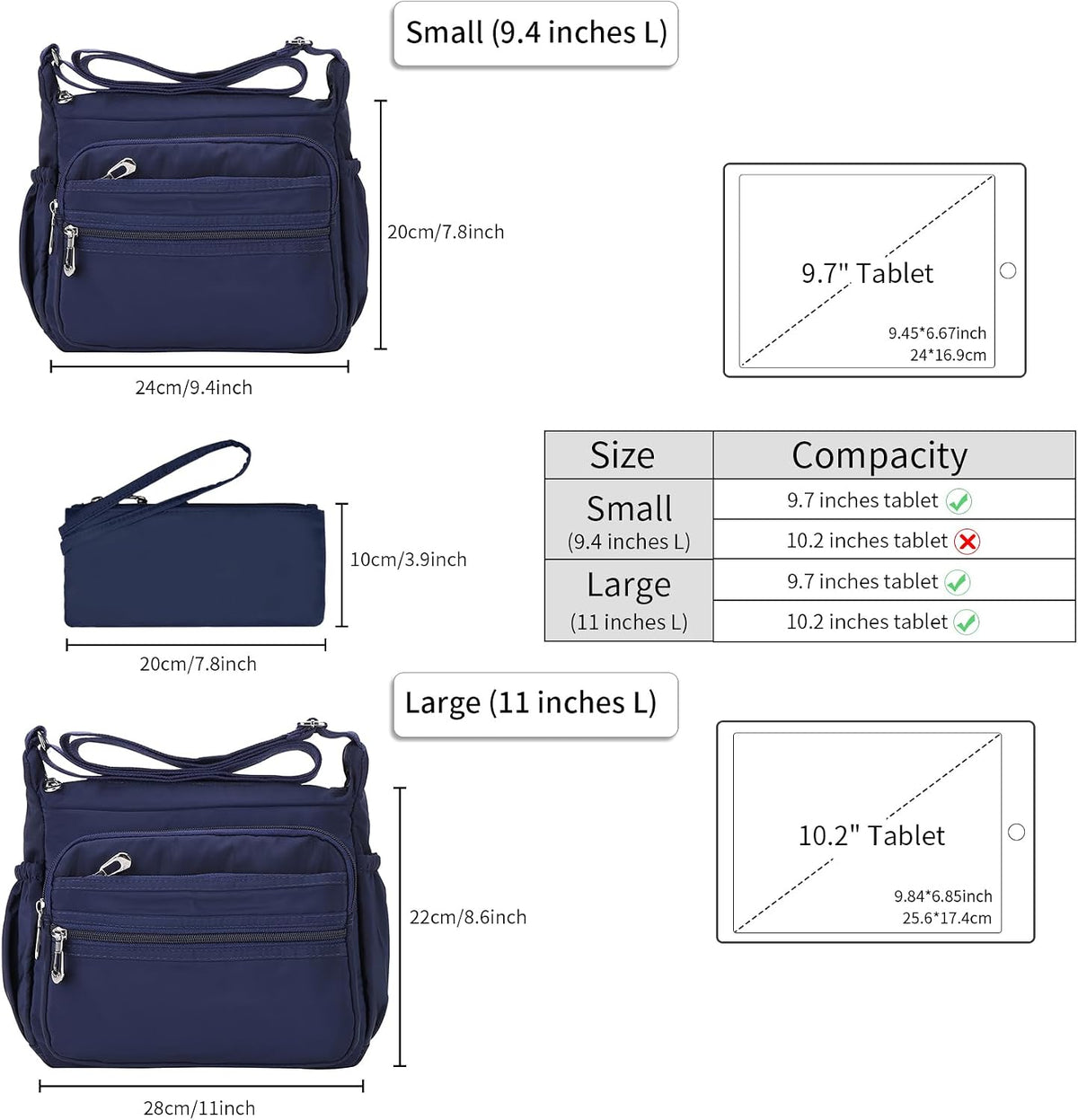 Crossbody Bag for Women Waterproof Shoulder Bag Multi Pockets Nylon Purse