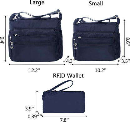 Crossbody Bag for Women Waterproof Shoulder Bag Multi Pockets Nylon Purse