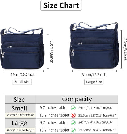 Crossbody Bag for Women Waterproof Shoulder Bag Multi Pockets Nylon Purse