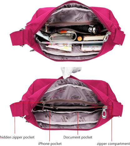 Crossbody Bag for Women Waterproof Shoulder Bag Multi Pockets Nylon Purse
