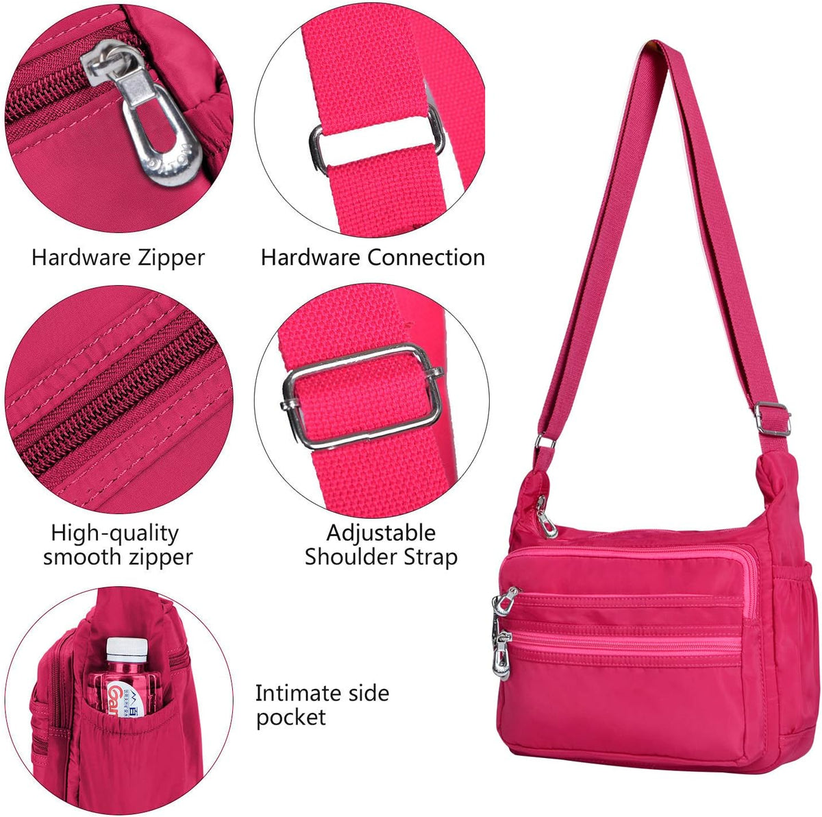 Crossbody Bag for Women Waterproof Shoulder Bag Multi Pockets Nylon Purse