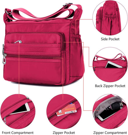 Crossbody Bag for Women Waterproof Shoulder Bag Multi Pockets Nylon Purse