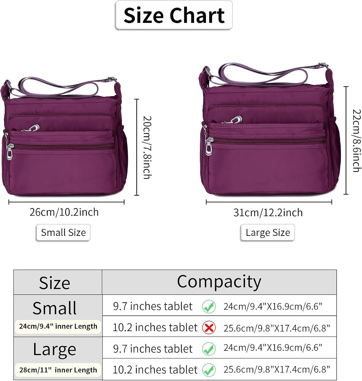 Crossbody Bag for Women Waterproof Shoulder Bag Multi Pockets Nylon Purse