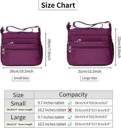Crossbody Bag for Women Waterproof Shoulder Bag Multi Pockets Nylon Purse