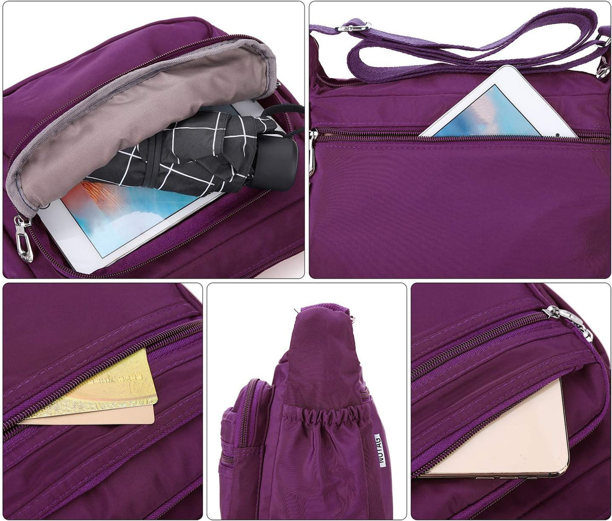 Crossbody Bag for Women Waterproof Shoulder Bag Multi Pockets Nylon Purse