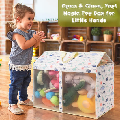 Toy Box with Lid, Collapsible Dinosaur Toy Chest with Mesh Window & Divider, Large Stuffed Animal Storage Bin for Playroom, Kids Room, Nursery Organization, Toy Bin for Boys & Girls