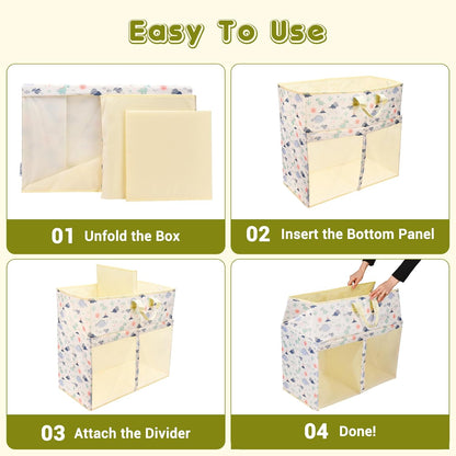 Toy Box with Lid, Collapsible Dinosaur Toy Chest with Mesh Window & Divider, Large Stuffed Animal Storage Bin for Playroom, Kids Room, Nursery Organization, Toy Bin for Boys & Girls