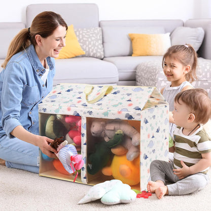 Toy Box with Lid, Collapsible Dinosaur Toy Chest with Mesh Window & Divider, Large Stuffed Animal Storage Bin for Playroom, Kids Room, Nursery Organization, Toy Bin for Boys & Girls