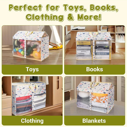Toy Box with Lid, Collapsible Dinosaur Toy Chest with Mesh Window & Divider, Large Stuffed Animal Storage Bin for Playroom, Kids Room, Nursery Organization, Toy Bin for Boys & Girls
