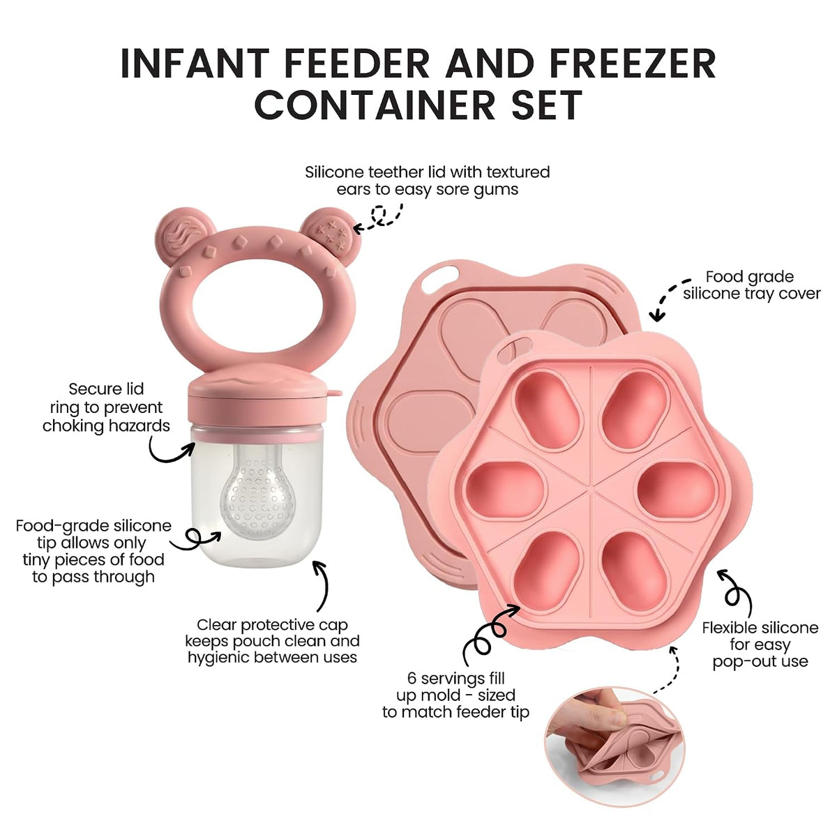 Self Feeder & Freezer Tray Bundle - Baby Food Prep Set with Soft Food-Grade Silicone, Releasable Portions, and Independent Feeding Support for Gums, Mess-Free, Durable, Safe, and Easy to Use