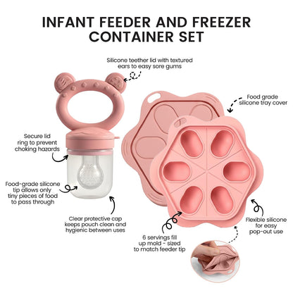 Self Feeder & Freezer Tray Bundle - Baby Food Prep Set with Soft Food-Grade Silicone, Releasable Portions, and Independent Feeding Support for Gums, Mess-Free, Durable, Safe, and Easy to Use