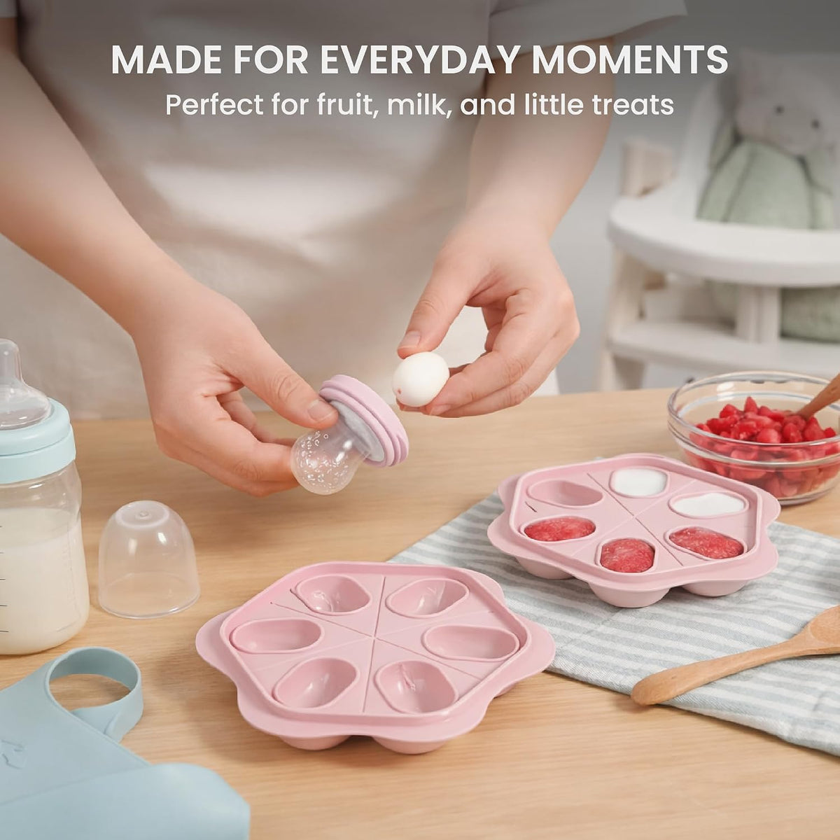 Self Feeder & Freezer Tray Bundle - Baby Food Prep Set with Soft Food-Grade Silicone, Releasable Portions, and Independent Feeding Support for Gums, Mess-Free, Durable, Safe, and Easy to Use
