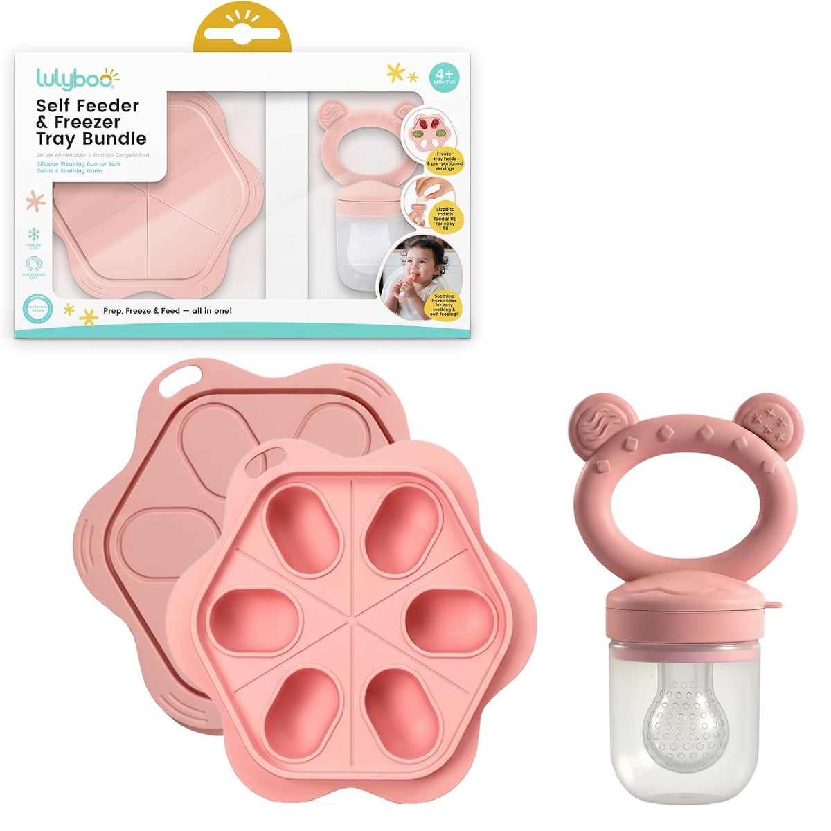 Self Feeder & Freezer Tray Bundle - Baby Food Prep Set with Soft Food-Grade Silicone, Releasable Portions, and Independent Feeding Support for Gums, Mess-Free, Durable, Safe, and Easy to Use