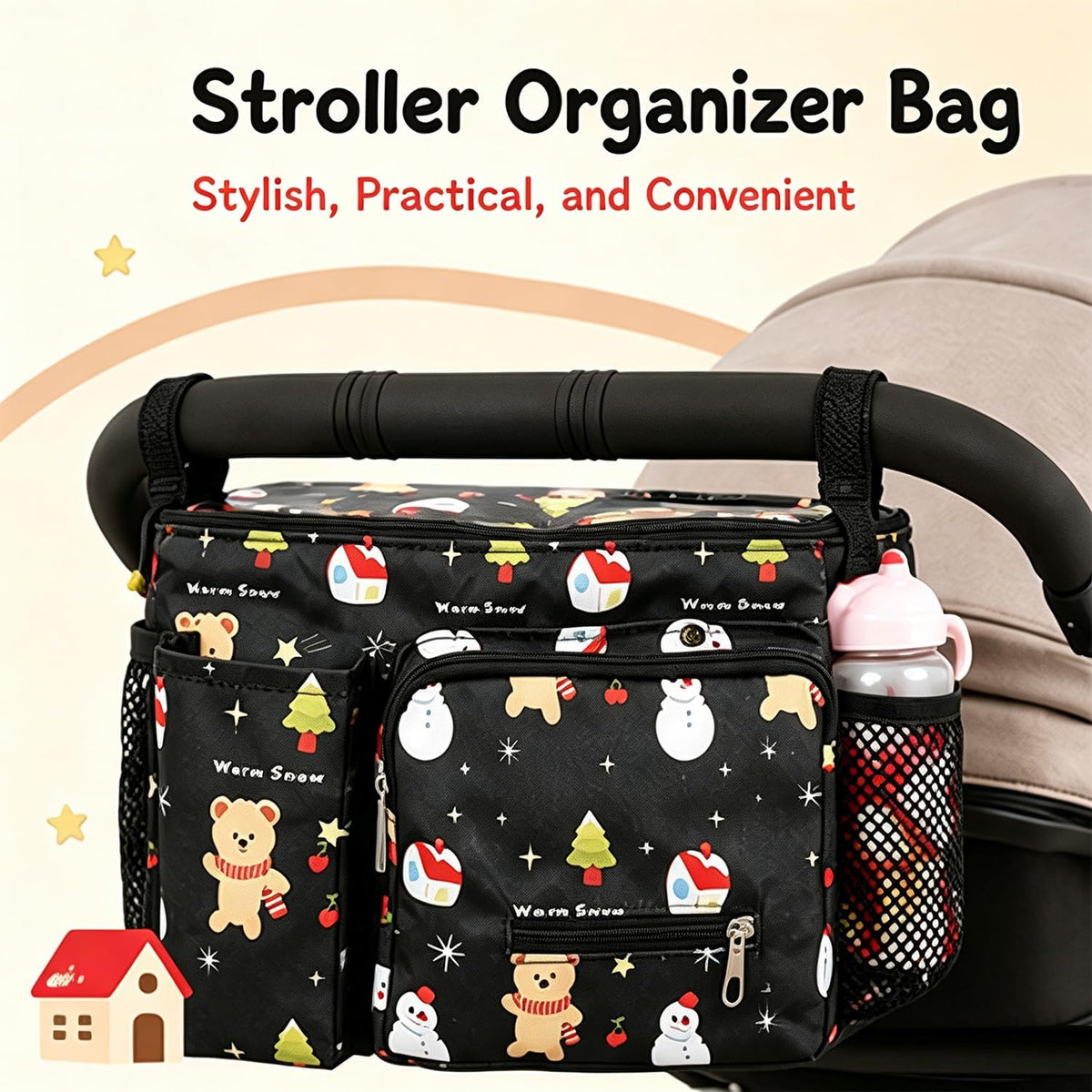 Waterproof Stroller Caddy with Cup Holder