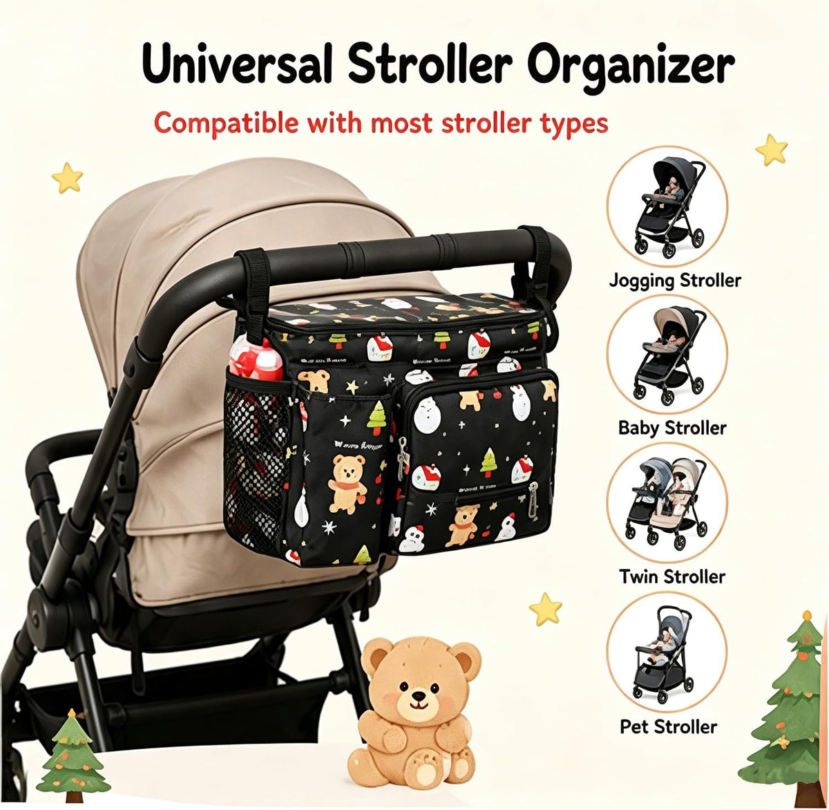 Waterproof Stroller Caddy with Cup Holder