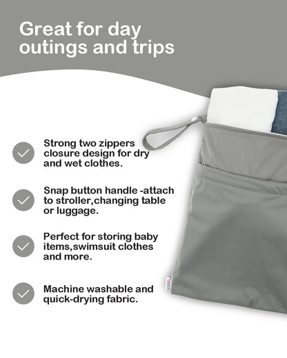 ALVA 2pcs Cloth Diaper Wet Dry Bags Waterproof Reusable with Two Zippered Pockets Travel Beach Pool Daycare Soiled Baby Items Yoga Gym Bag for Swimsuits or Wet Clothes 2LM05 - Colors A