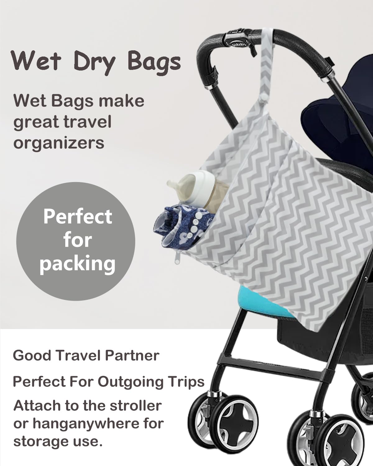 ALVA 2pcs Cloth Diaper Wet Dry Bags Waterproof Reusable with Two Zippered Pockets Travel Beach Pool Daycare Soiled Baby Items Yoga Gym Bag for Swimsuits or Wet Clothes 2LM05 - Colors A