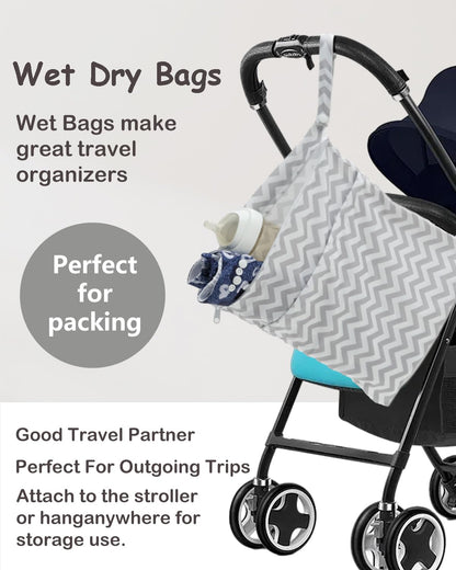 ALVA 2pcs Cloth Diaper Wet Dry Bags Waterproof Reusable with Two Zippered Pockets Travel Beach Pool Daycare Soiled Baby Items Yoga Gym Bag for Swimsuits or Wet Clothes 2LM05 - Colors A