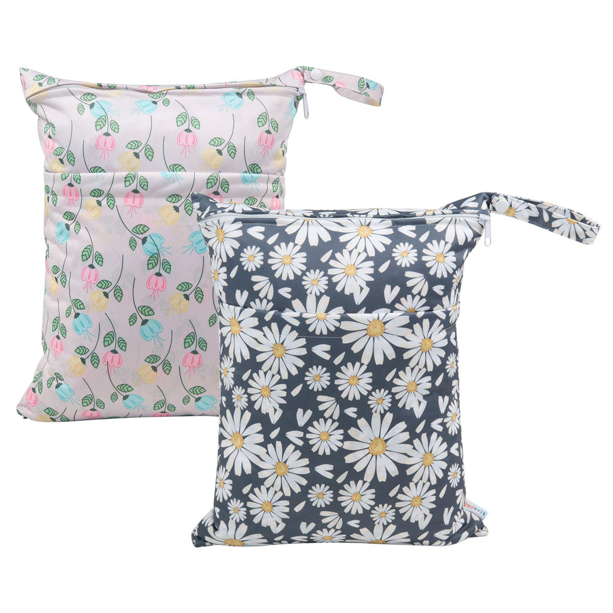 ALVA 2pcs Cloth Diaper Wet Dry Bags Waterproof Reusable with Two Zippered Pockets Travel Beach Pool Daycare Soiled Baby Items Yoga Gym Bag for Swimsuits or Wet Clothes 2LM05 - Colors A