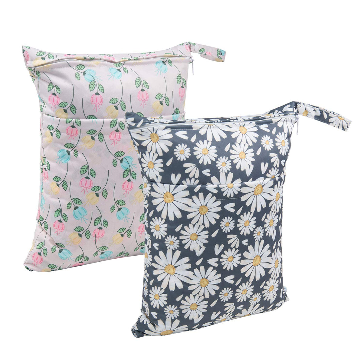 ALVA 2pcs Cloth Diaper Wet Dry Bags Waterproof Reusable with Two Zippered Pockets Travel Beach Pool Daycare Soiled Baby Items Yoga Gym Bag for Swimsuits or Wet Clothes 2LM05 - Colors A