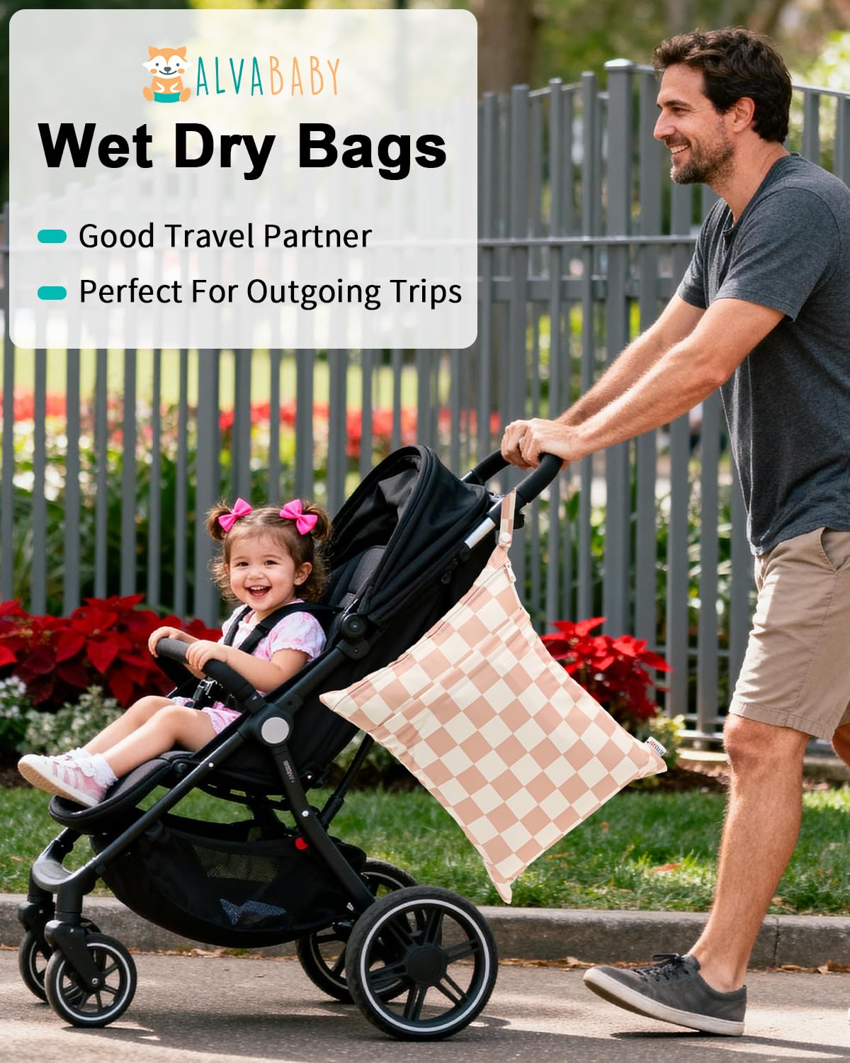 ALVA 2pcs Cloth Diaper Wet Dry Bags Waterproof Reusable with Two Zippered Pockets Travel Beach Pool Daycare Soiled Baby Items Yoga Gym Bag for Swimsuits or Wet Clothes 2LM05 - Colors A