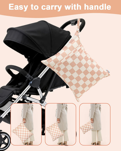 ALVA 2pcs Cloth Diaper Wet Dry Bags Waterproof Reusable with Two Zippered Pockets Travel Beach Pool Daycare Soiled Baby Items Yoga Gym Bag for Swimsuits or Wet Clothes 2LM05 - Colors A