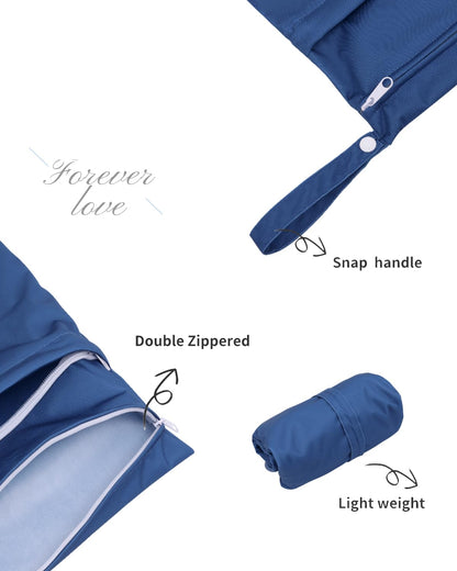 ALVA 2pcs Cloth Diaper Wet Dry Bags Waterproof Reusable with Two Zippered Pockets Travel Beach Pool Daycare Soiled Baby Items Yoga Gym Bag for Swimsuits or Wet Clothes 2LM05 - Colors A