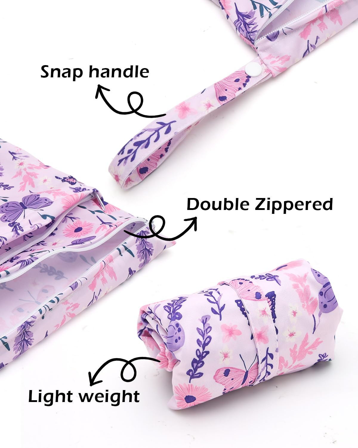 ALVA 2pcs Cloth Diaper Wet Dry Bags Waterproof Reusable with Two Zippered Pockets Travel Beach Pool Daycare Soiled Baby Items Yoga Gym Bag for Swimsuits or Wet Clothes 2LM05 - Colors A