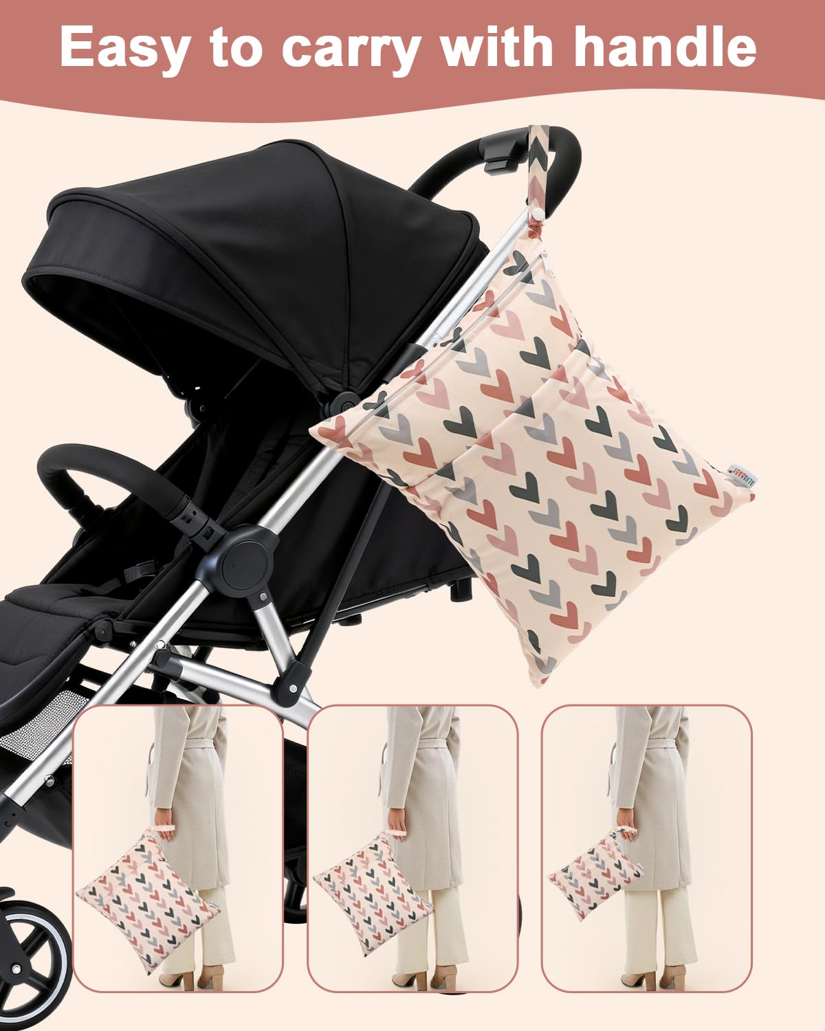 ALVA 2pcs Cloth Diaper Wet Dry Bags Waterproof Reusable with Two Zippered Pockets Travel Beach Pool Daycare Soiled Baby Items Yoga Gym Bag for Swimsuits or Wet Clothes 2LM05 - Colors A