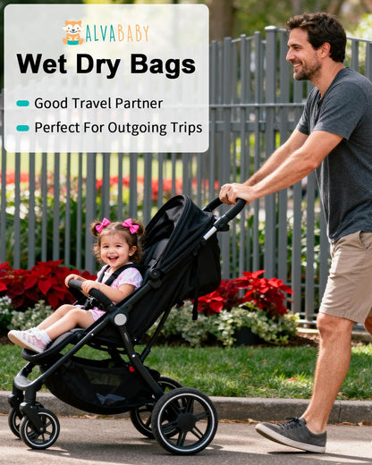 ALVA 2pcs Cloth Diaper Wet Dry Bags Waterproof Reusable with Two Zippered Pockets Travel Beach Pool Daycare Soiled Baby Items Yoga Gym Bag for Swimsuits or Wet Clothes 2LM05 - Colors A
