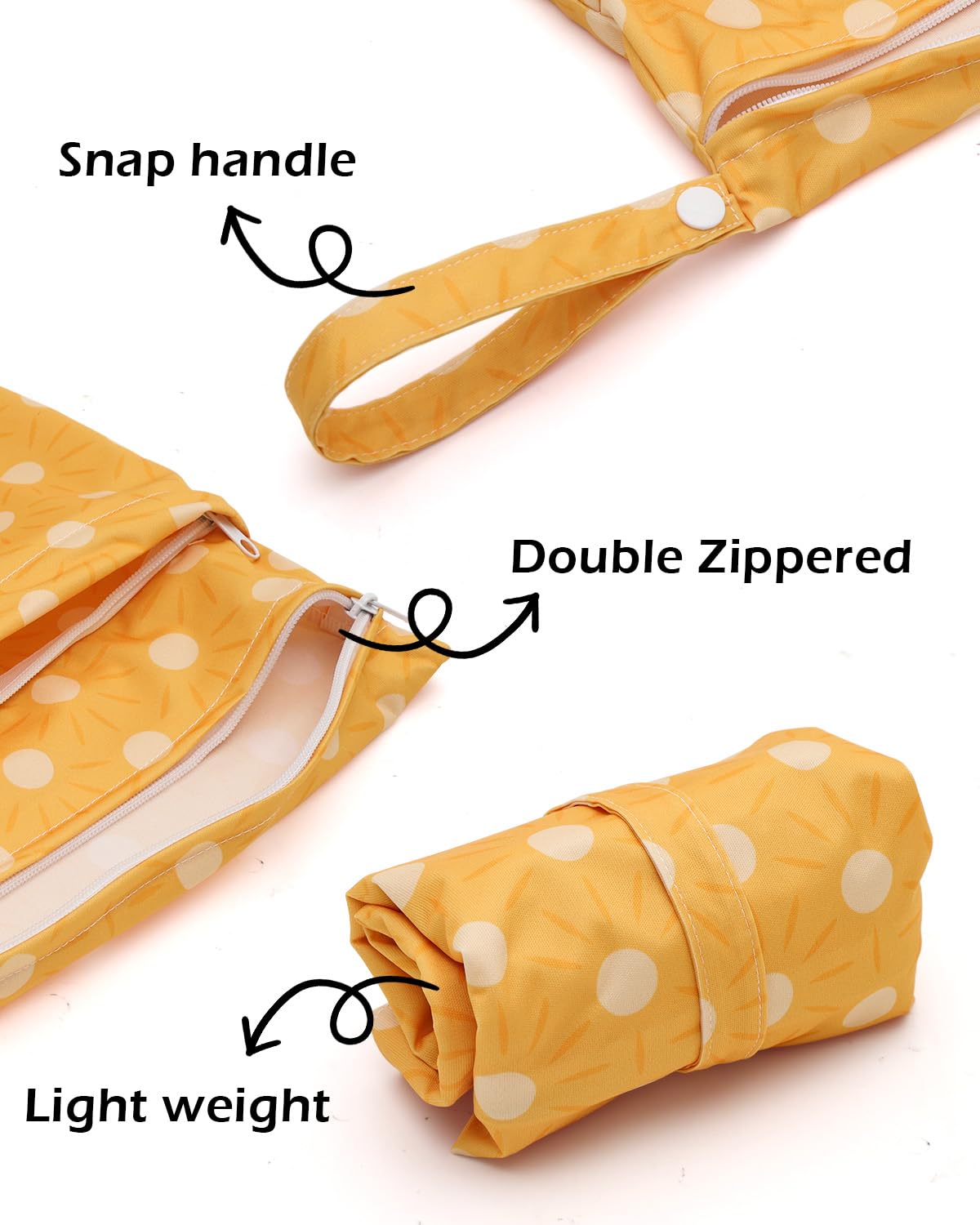 ALVA 2pcs Cloth Diaper Wet Dry Bags Waterproof Reusable with Two Zippered Pockets Travel Beach Pool Daycare Soiled Baby Items Yoga Gym Bag for Swimsuits or Wet Clothes 2LM05 - Colors A