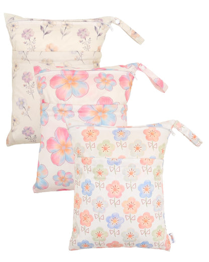 ALVA 2pcs Cloth Diaper Wet Dry Bags Waterproof Reusable with Two Zippered Pockets Travel Beach Pool Daycare Soiled Baby Items Yoga Gym Bag for Swimsuits or Wet Clothes 2LM05 - Colors A