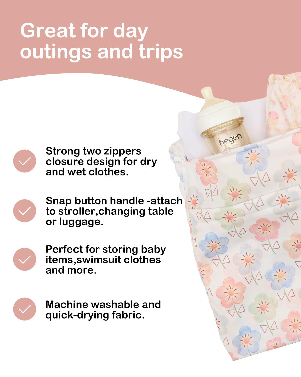 ALVA 2pcs Cloth Diaper Wet Dry Bags Waterproof Reusable with Two Zippered Pockets Travel Beach Pool Daycare Soiled Baby Items Yoga Gym Bag for Swimsuits or Wet Clothes 2LM05 - Colors A
