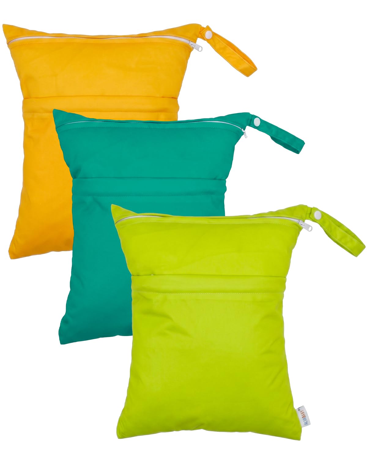 ALVA 2pcs Cloth Diaper Wet Dry Bags Waterproof Reusable with Two Zippered Pockets Travel Beach Pool Daycare Soiled Baby Items Yoga Gym Bag for Swimsuits or Wet Clothes 2LM05 - Colors A
