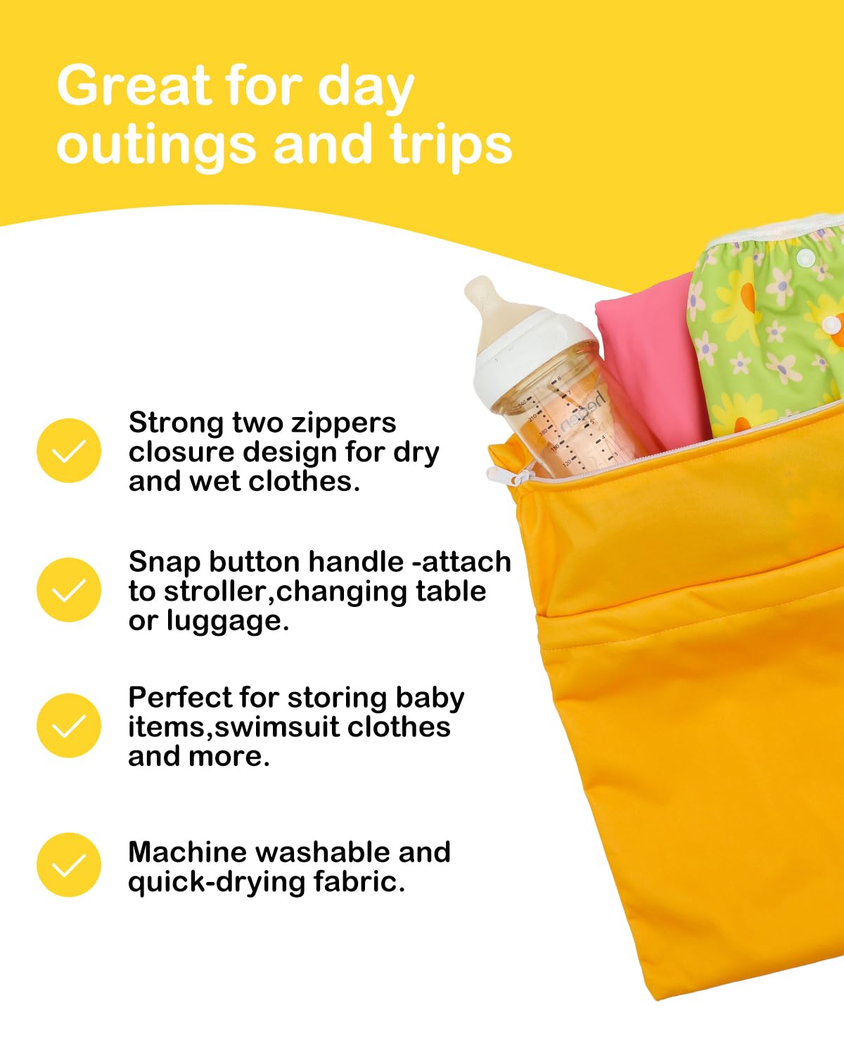 ALVA 2pcs Cloth Diaper Wet Dry Bags Waterproof Reusable with Two Zippered Pockets Travel Beach Pool Daycare Soiled Baby Items Yoga Gym Bag for Swimsuits or Wet Clothes 2LM05 - Colors A