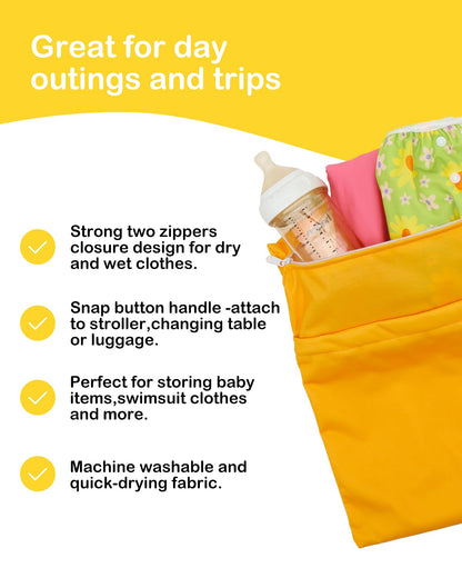 ALVA 2pcs Cloth Diaper Wet Dry Bags Waterproof Reusable with Two Zippered Pockets Travel Beach Pool Daycare Soiled Baby Items Yoga Gym Bag for Swimsuits or Wet Clothes 2LM05 - Colors A