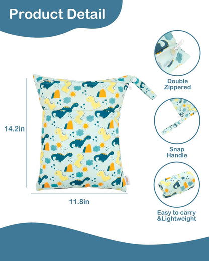ALVA 2pcs Cloth Diaper Wet Dry Bags Waterproof Reusable with Two Zippered Pockets Travel Beach Pool Daycare Soiled Baby Items Yoga Gym Bag for Swimsuits or Wet Clothes 2LM05 - Colors A