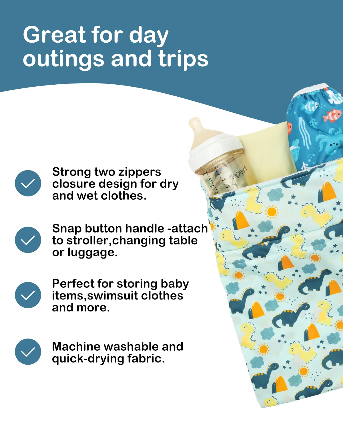 ALVA 2pcs Cloth Diaper Wet Dry Bags Waterproof Reusable with Two Zippered Pockets Travel Beach Pool Daycare Soiled Baby Items Yoga Gym Bag for Swimsuits or Wet Clothes 2LM05 - Colors A